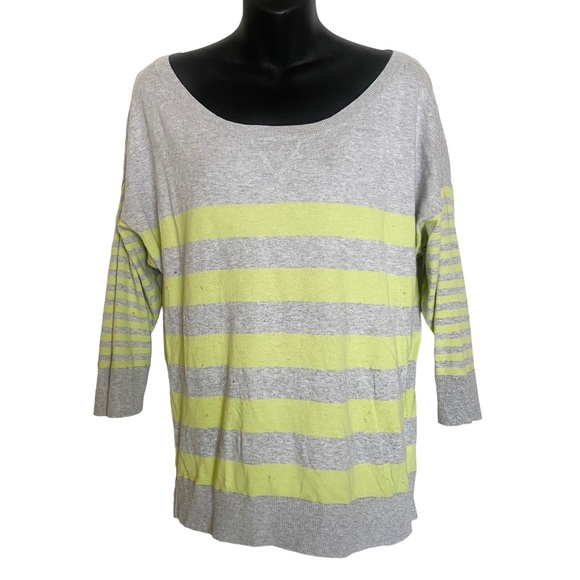 American Eagle Striped Wide Neck Gray Lime Green Sweater L - Picture 2 of 9